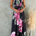 Strapless Tie Waist Wide Leg Floral Print Jumpsuit