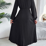 A-Line High Waisted Elasticity Pleated Solid Color V-Neck Maxi Dresses