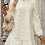 White Grid Textured Ruffle Hem Mini Dress