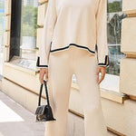 Tanming Long Sleeved Knitted and Wide Leg Pants Two Piece Set