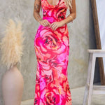 Cowl Neck Tie-Back Waist-Cinched Bodycon Maxi Dress
