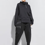 Stylish Black Asymmetric Zipper Hoodies
