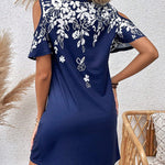 A-Line Loose Flower Print Hollow Cold Shoulder Mini Dresses