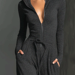 Women's Elegant Knit Sparkling Zipper Front Jumpsuit