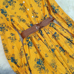 A-Line Elasticated Waist Belted Buttoned Contrast Color Flower Print Pleated Split-Joint Lapel Maxi Dresses Shirt Dress