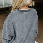Solid Color Loose Round Neck Pullover Long Sleeve Top