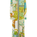 Travel Around The World Unique Print Balloon Sleeve Belt Shirt Midi Dress