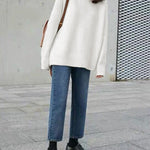 Casual Loose Long Sleeves Solid Color High-Neck Sweater Tops