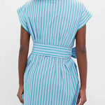 Short Sleeves Button Down Tie Waist Striped Mini Dress