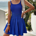 A-Line High Waisted Elasticity Solid Color Spaghetti-Neck Mini Dresses