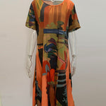 A-Line Loose Printed Round-Neck Midi Dresses