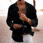 Men's Casual Solid Color Lapel Cotton Linen Long-Sleeved Shirt