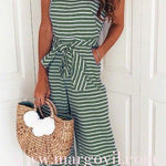 Margovil Sleeveless Knot Waist Wide Leg Striped Jumpsuit