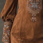 Vintage Suede Embroidered Mini Dress With Long Sleeves