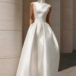 Ethereal High-Neck Sleeveless Satin A-Line Evening Gown