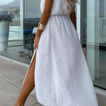 Casual Solid Bandage Oblique Collar Sleeveless Dress Dresses