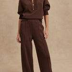 Meet The Autumn Ribbed Zipper Neck Sweatshirt and Elastic Waist Pocketed Loose Pants Set