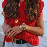 Pocket Sleeveless Cropped Knitted Cardigan Vest