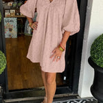 Women's Puff Sleeve Leaf Jacquard Mini Dress