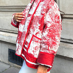 Romantic Songs Porcelain Ink Printed Pocket Quilted Cotton Kimono Jacket
