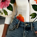 Puff Sleeves Asymmetric Floral Printed Split-Joint Lapel Blouses&Shirts Tops