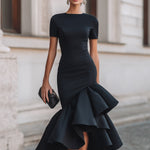 Asymmetrical Ruffle Hem Tailored Midi Dress