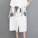 Artistic Retro Loose Printed Buttoned Midi Dress