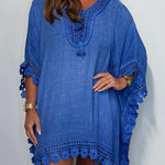 Solid Color Casual Lace Loose Cover Up Mini Dress