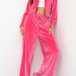 Fashion Zipper Open Velvet Casual Two -piece Suit