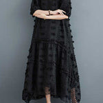 A-Line Half Sleeves Elasticity Jacquard Solid Color Split-Joint V-Neck Midi Dresses