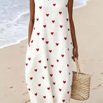 Women'S Casual Sleeveless Dress With Heart Print And Round Neckline