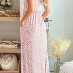 Leopard Print Floor Length Sleeveless Dress With Pockets