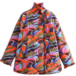 Printed Pleated Lace Trim Cotton Coat