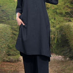 Cotton and linen V-neck 3/4 sleeve wide brimmed pants 2-piece set