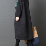 Loose Solid Color Split-Joint With Pocket Round-Neck Long Sleeves Midi Dress