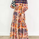 Island Lover Printed Off The Shoulder Pocketed Flowy Midi Dress