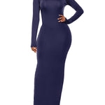 Bodycon Long Sleeves Solid Color High Neck Maxi Dresses