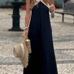 Cross-Strap Halter Neck Flared Colorblock Maxi Dress