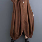 A-Line Long Sleeves Buttoned Pockets Solid Color Split-Joint Lapel Midi Dresses Shirt Dress