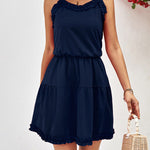 Loose Sleeveless Falbala Solid Color Spaghetti-Neck Mini Dresses