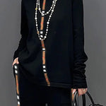 Long Sleeves Loose Contrast Color Printed High Neck T-Shirts Tops