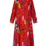 Long Sleeves Loose Buttoned Pockets Printed Lapel Maxi Dresses Shirt Dress