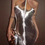 Margovil Chicest Halter Draped Fringe Mini Party Dress