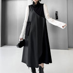 Irregularity Loose Asymmetric Buttoned Solid Color Split-Joint High Neck Midi Dresses