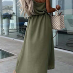 Casual Solid Bandage Oblique Collar Sleeveless Dress Dresses