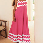 A-line High Waisted Contrast Color Zipper Square-neck Maxi Dresses Midi Dresses