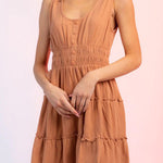 Fashion U-neck elastic waist sleeveless mini skirt
