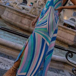 Elegant V-Neck Slit Print Dress