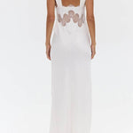 Effortless Elegance Satin Sheer Lace Patchwork V-neck Drape Maxi Dress