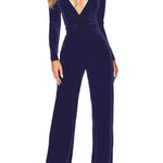 Solid Color Velvet Deep V Belt Slim Jumpsuit